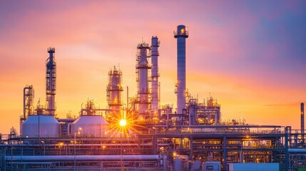 Modern Petrochemical Plant at Sunset