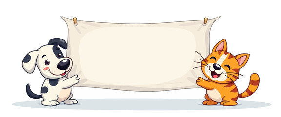Obraz premium Dog and Cat Holding Blank Sign 