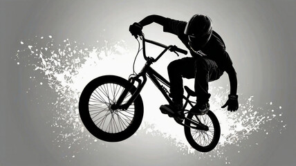 Fototapeta premium Silhouette of BMX Rider Performing Trick with Splattered Background Effect