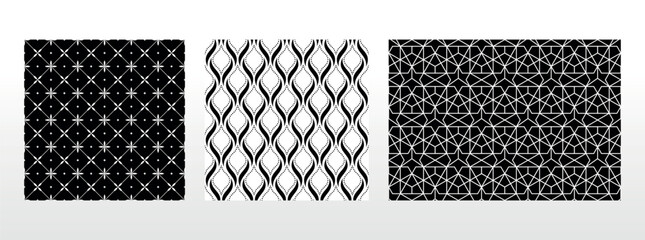 Geometric set of seamless black and white patterns. Simple vector graphics.