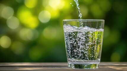 Clear Water Pouring into Glass with Bubbles
