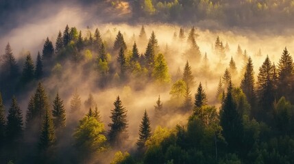 Misty Forest Landscape with Untamed Nature