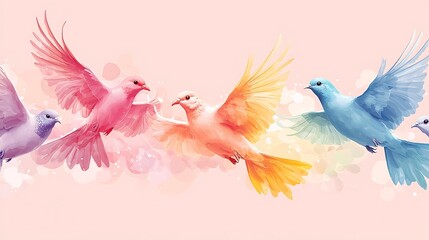 Obraz premium Colorful Birds in Flight Watercolor Art Print