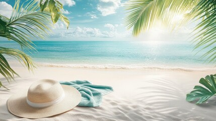 Obraz premium Serene Beach Scene with Hat and Towel