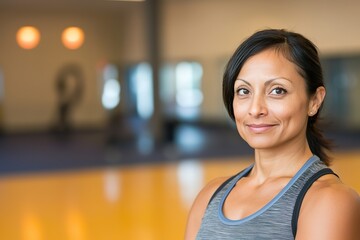 Fototapeta premium Confident woman in athletic wear at gym setting
