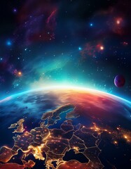 Obraz premium Planet Earth in space with night and city light view.