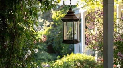 Tranquil Garden Lantern with Floral Surroundings