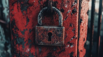 Rustic Padlock on Weathered Red Background