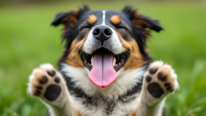 Happy Dog Playing Outdoors in Green Grass