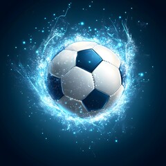 Fototapeta premium Dynamic Soccer Ball with Sparkling Blue Energy Background