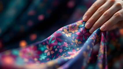 Obraz premium Colorful Floral Fabric Close-Up Detail
