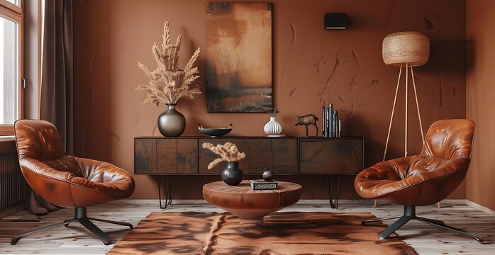 Vintage sofa complements boho wall art for an inviting interior