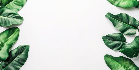 Naklejka premium A minimalist arrangement of green leaves on a white background for design purposes.
