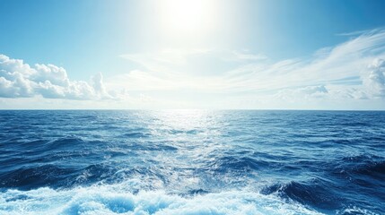 Wide View of the Open Ocean Under Bright Sky