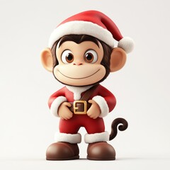 Cheerful Cartoon Monkey in Christmas Costume