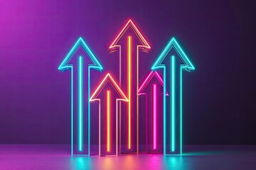 Colorful neon arrows indicating growth on a dark background.