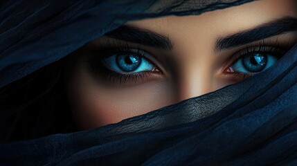 Naklejka premium A beautiful veiled woman with intense, piercing eyes. Her hidden face adds to the mystery, while her gaze captivates the viewer.