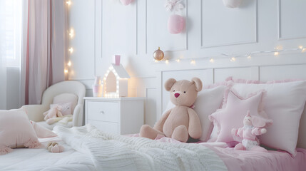 Girls' bedroom in white tones.