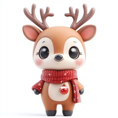 Fototapeta premium Cute Cartoon Christmas Deer Character in 3D Style