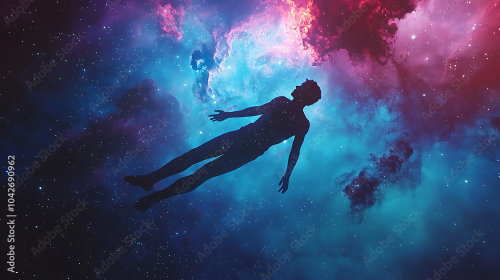 Aufkleber exploring the boundless universe a serene silhouette of a person floating in cosmic harmony amongst 