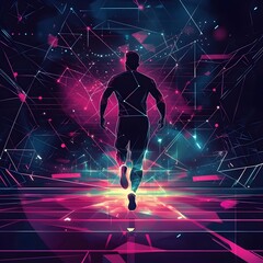 Obraz premium Energetic Athlete Silhouettes in Vibrant Digital Sports Arena Background