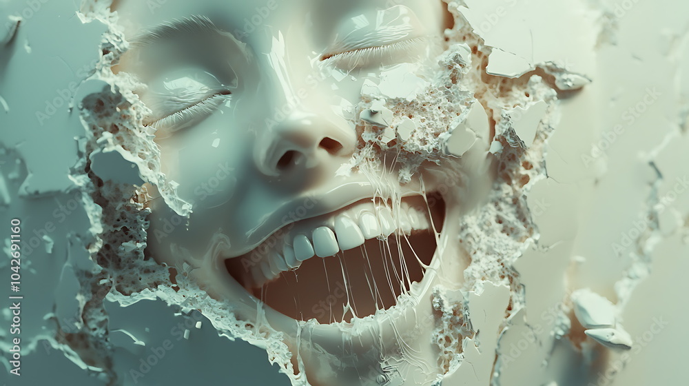 Poster A radiant smile breaking through a textured surface an artistic expression of joy and emotion in 3d form