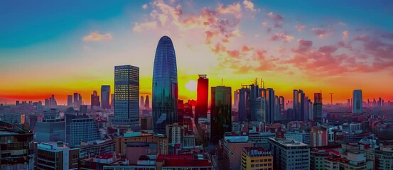 Barcelona skyline with modern buildings.