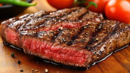 Close-Up Rustic Steak Dish in High Contrast Setting
