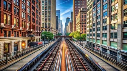 Fototapeta premium High angle view of elevated train tracks in The Loop Chicago Illinois USA