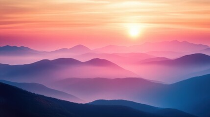 Obraz premium Serene mountain landscape at sunset with vibrant colors.