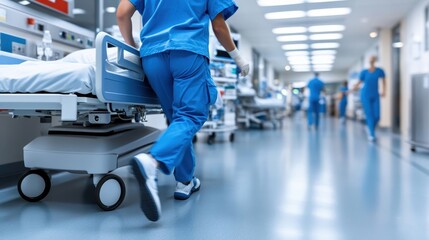Fototapeta premium Dynamic Motion Blur in a Hospital Environment Exploring Selective Focus on Healthcare Activities