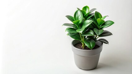 Obraz premium High angle view of green potted plant in grey pot against white background