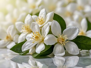 Obraz premium close up photo of beautiful jasmine flowers with white wall background