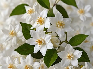 Fototapeta premium close up photo of beautiful jasmine flowers with white wall background