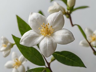 close up photo of beautiful jasmine flowers with white wall background