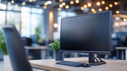 Naklejka premium Modern Office Interior with Blurred Background A Serene Workspace for Productivity and Creativity