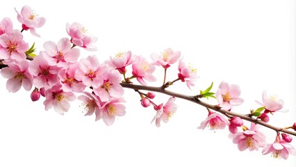 Fototapeta premium High angle view of isolated branch of Japanese cherry blossoms against white background