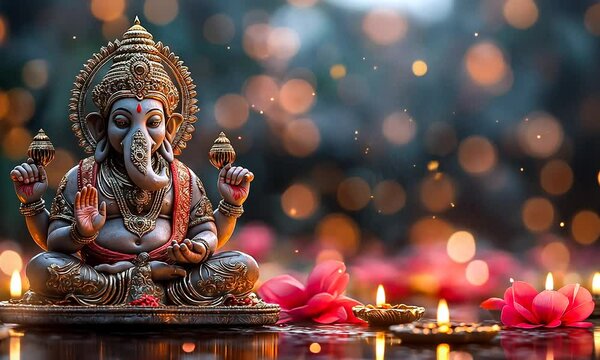 Ganapati Bappa with Diwali background and space