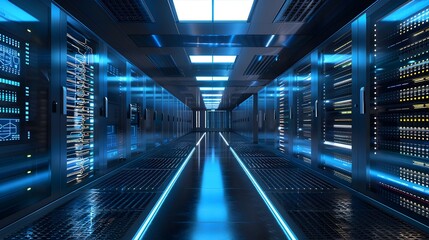 Fototapeta premium 3D Digital Data Center Network Diagram with Advanced Technology and Digital Connectivity
