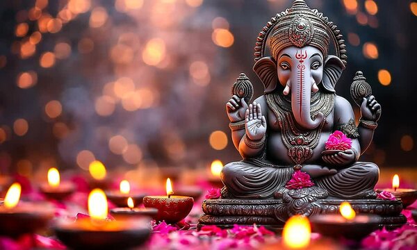 Ganapati Bappa with Diwali background and space