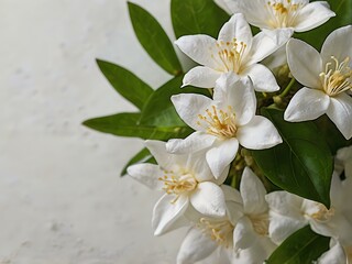 Obraz premium close up photo of beautiful jasmine flowers with white wall background