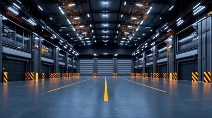 Obraz premium Exploring the Vastness of a Grunge Studio Showroom in a Big Empty Steel Concrete Hangar with Industrial Aesthetics