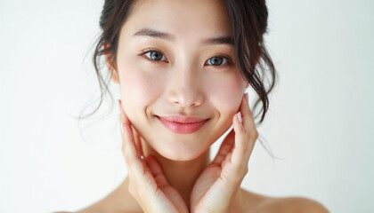 Luminous, Youthful, Flawless Complexion - Natural Skincare Radiance in a Captivating Portrait for skincare advertising model
