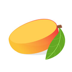 half sliced fresh mango fruit with leaf vector illustration, healthy sweet fruits