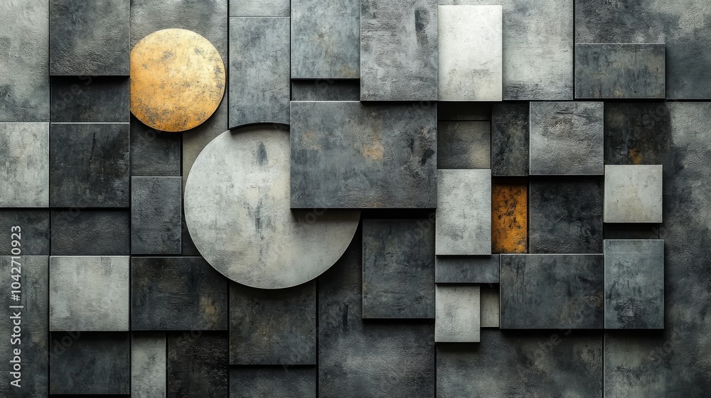 Poster a combination of geometric shapes creates an eye-catching composition on a textured wall. the design