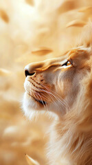 Majestic lion gazing into the horizon a symbol of strength and royalty in the natural world
