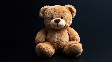 Obraz premium A cute, plush teddy bear sitting against a dark background, evoking comfort and nostalgia.