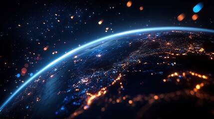 Obraz premium Connecting Earth with Cyber Space A Visual Journey Through Digital Networks and Global Interactions