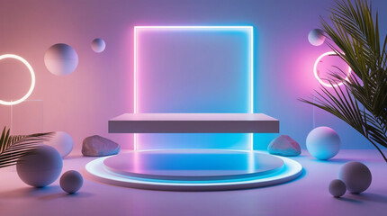 Product display background featuring a modern and futuristic aesthetic. Neon glow