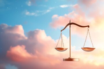 Symbolizing justice the balance of law against a serene sky backdrop